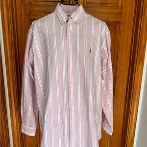 Ralph Lauren Classic Fit, Size Large, Pink with White/Blue Stripes